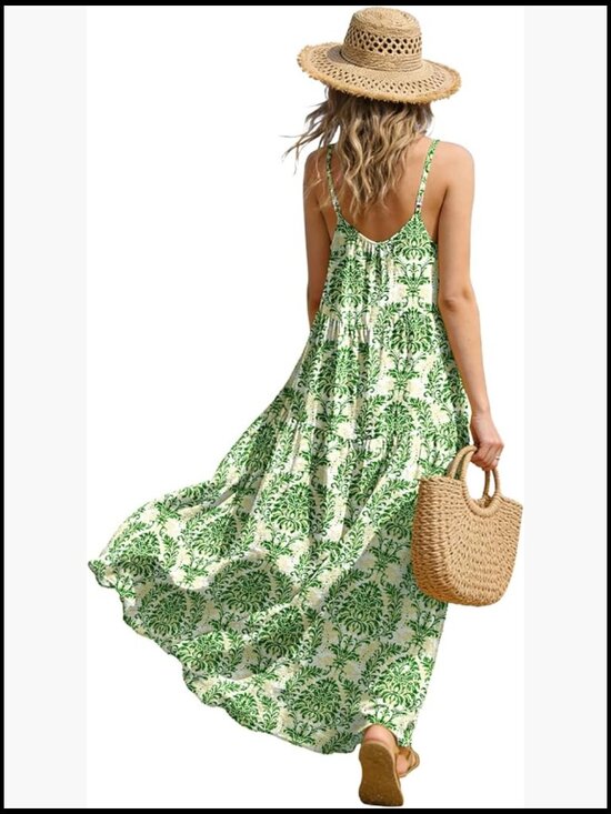 Dresses & Skirts - Cotton Rayon Maxi Dress with Pockets Spaghetti Straps Flowy Summer